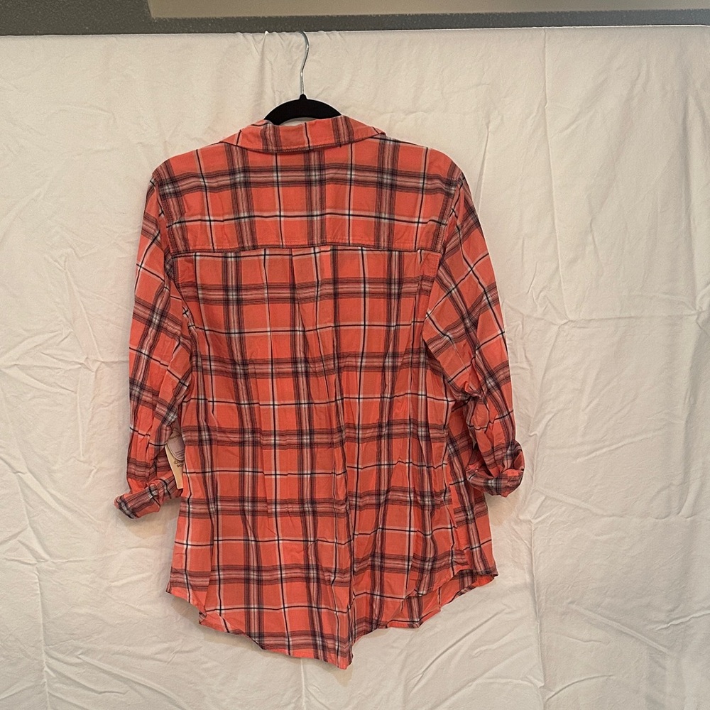 St. John's Bay Orange Plaid Button Down Shirt - Picture 5 of 6